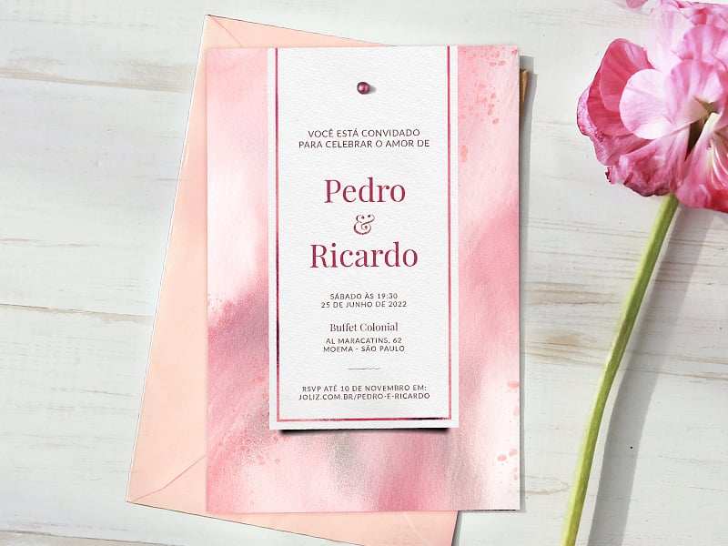 Convite de Casamento Esfumado rosa