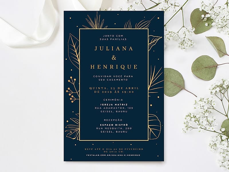 Modelo de Convite de Casamento - Elegante Crie seu convite de casamento - Elegante Moderno Azul| FestaLab