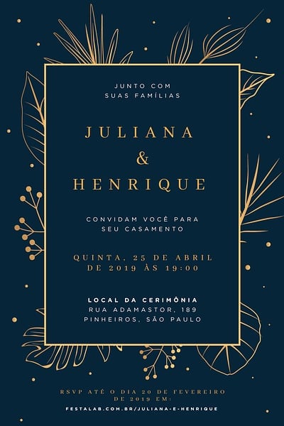 Modelo de Convite de Casamento - Elegante Moderno Azul Convite Elegante Moderno Azul grátis para editar