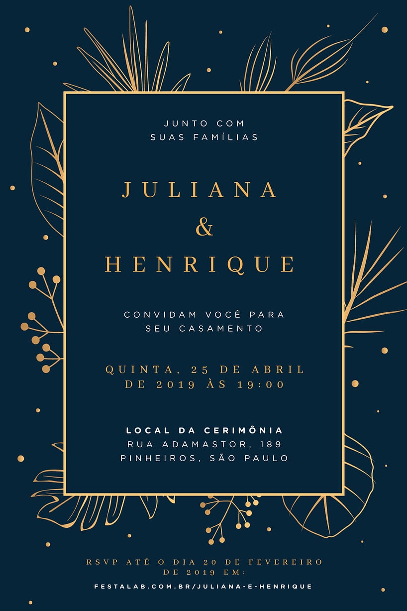 Modelo de Convite de Casamento - Elegante Crie seu convite de casamento - Elegante| FestaLab