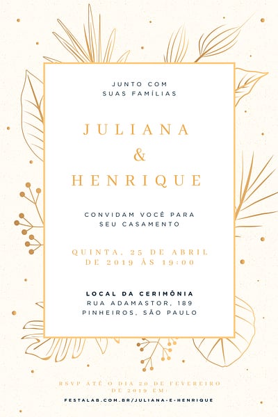 Modelo de Convite de Casamento - Elegante Moderno Creme Convite Elegante Moderno Creme grátis para editar
