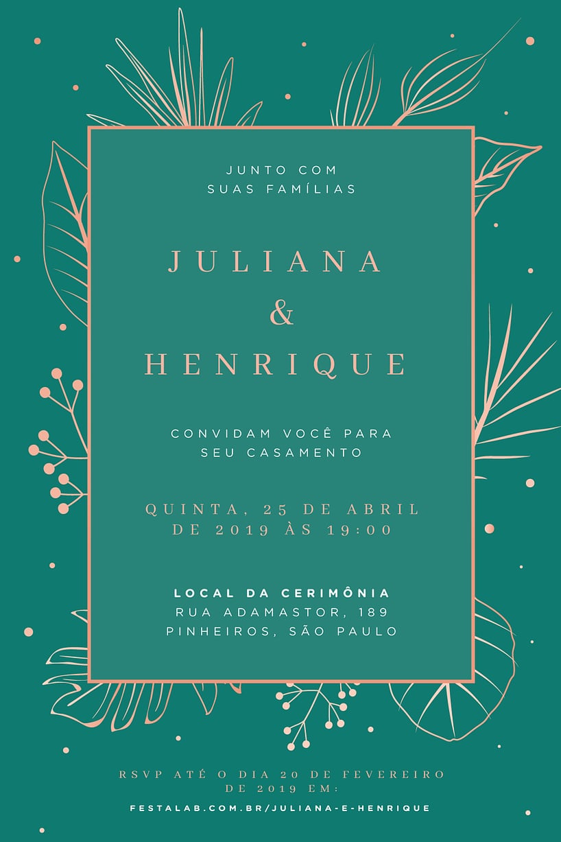 Crie seu convite de casamento - Elegante Moderno Verde| FestaLab