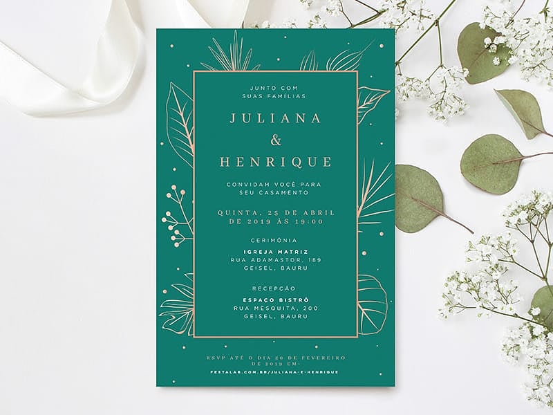 Convite de Casamento Elegante Moderno Verde