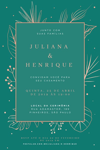 Modelo de Convite de Casamento - Elegante Moderno Verde Convite Elegante Moderno Verde grátis para editar