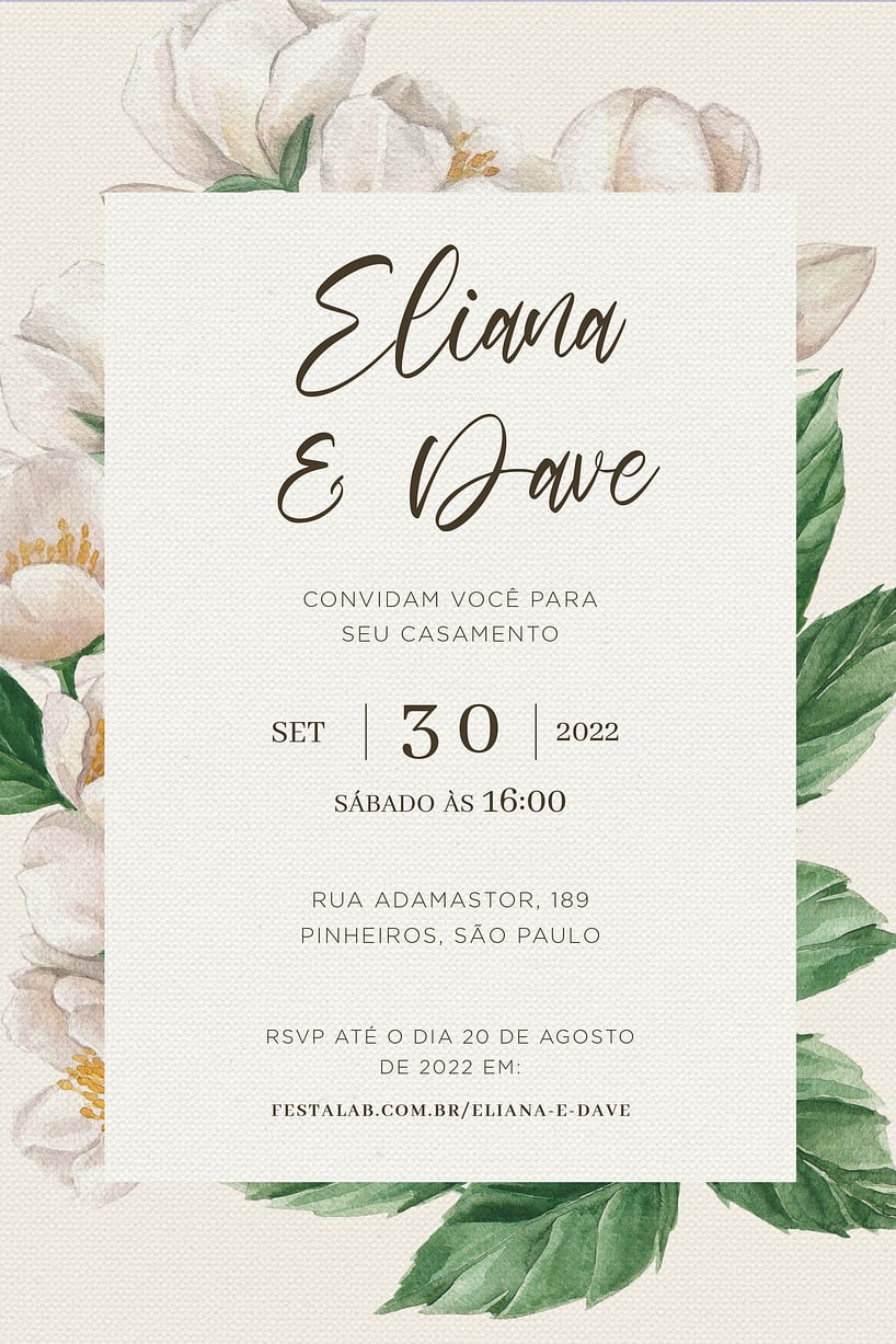 Modelo de Convite de Casamento - Flor de Jasmin Convite Flor de Jasmin grátis para editar