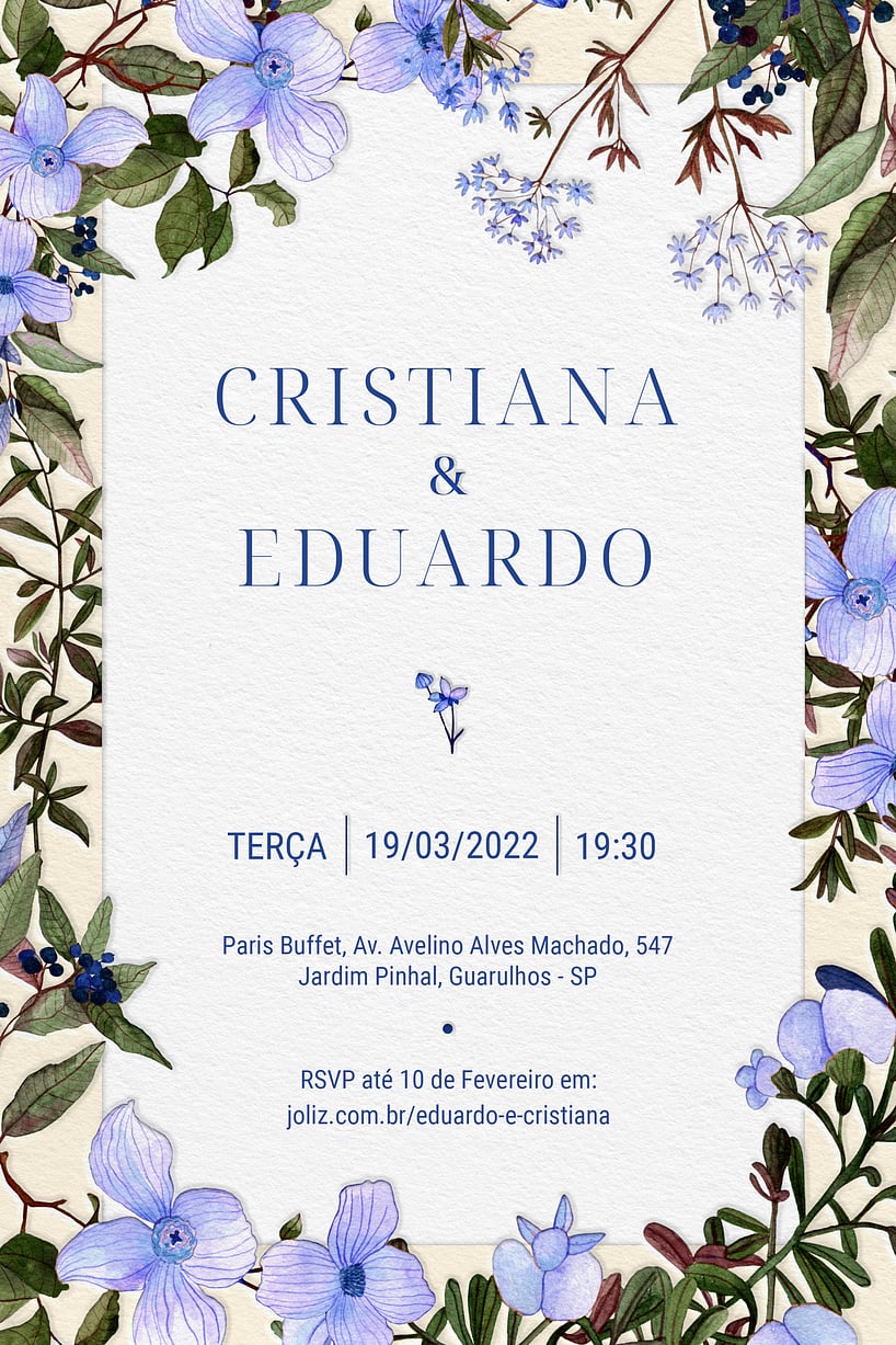 Modelo de Convite de Casamento - Floral Lilas Convite Floral Lilás grátis para editar