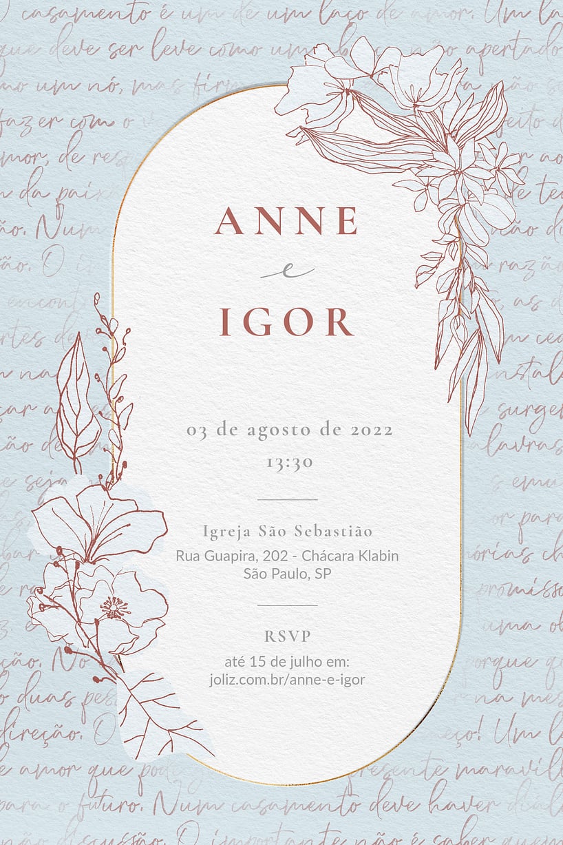 Convite de Casamento Floral minimalista azul