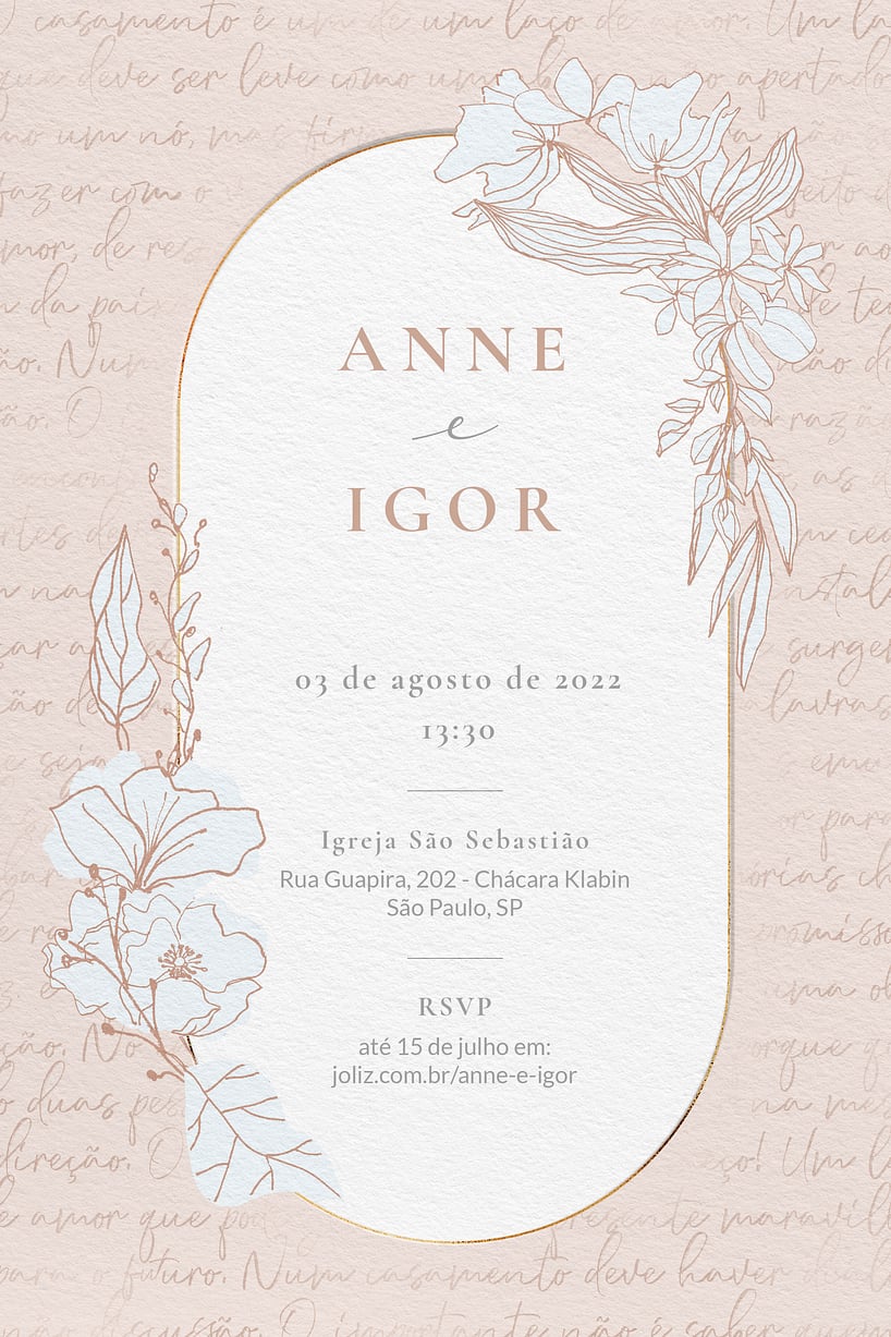 Convite de Casamento - Floral minimalista rose