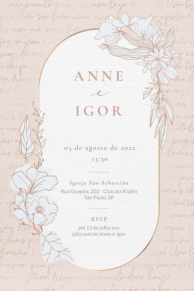 Modelo de Convite de Casamento - Floral minimalista rose Convite Floral minimalista rose grátis para editar