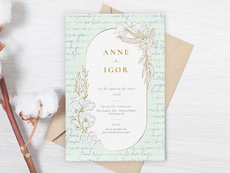 Modelo de Convite de Casamento - Floral minimalista verde Crie seu convite de casamento - Floral minimalista verde| FestaLab