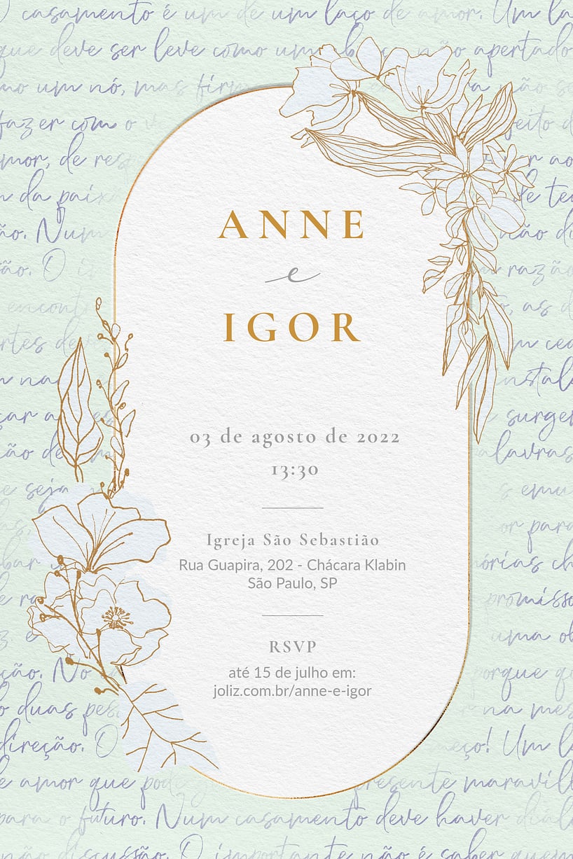 Convite Floral minimalista verde grátis para editar