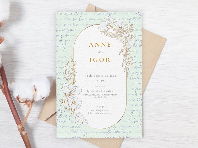 Convite de Casamento Floral minimalista verde