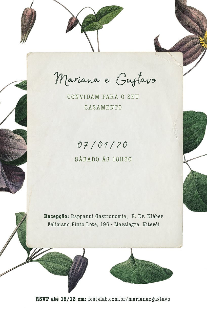 Modelo de Convite de Casamento - Floral Moderno Crie seu convite de casamento - Floral Moderno| FestaLab