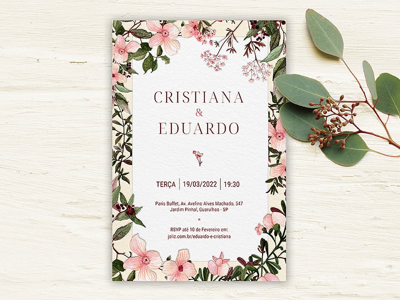 Convite de Casamento - Floral rosa