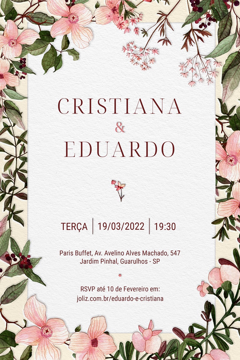 Convite Floral rosa grátis para editar