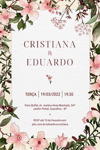 Modelo de Convite de Casamento - Floral rosa Convite Floral rosa grátis para editar