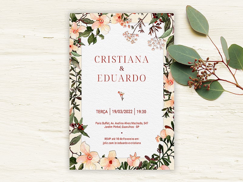 Crie seu convite de casamento - Floral rosado| FestaLab