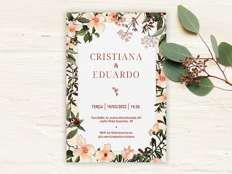 Convite de Casamento Floral rosado