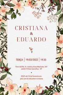 Modelo de Convite de Casamento - Floral rosado Convite Floral rosado grátis para editar