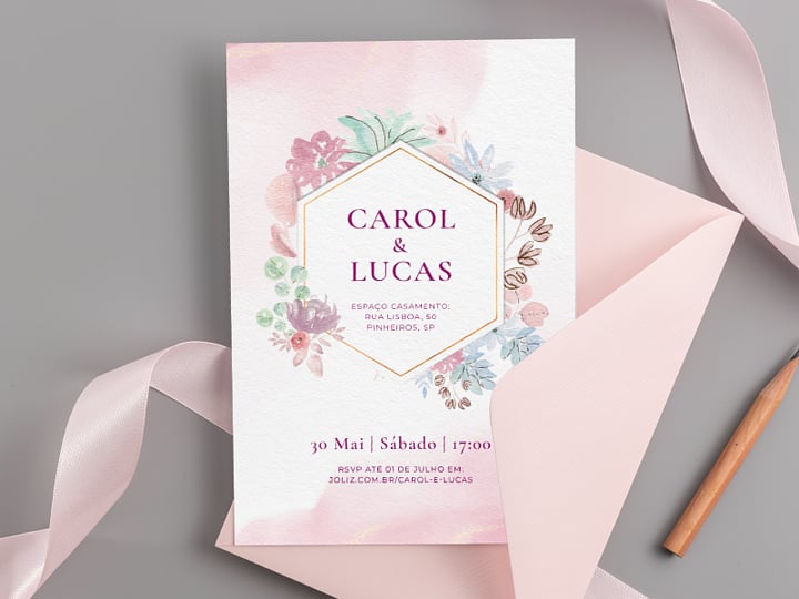 Convite de Casamento - Flores aquarela