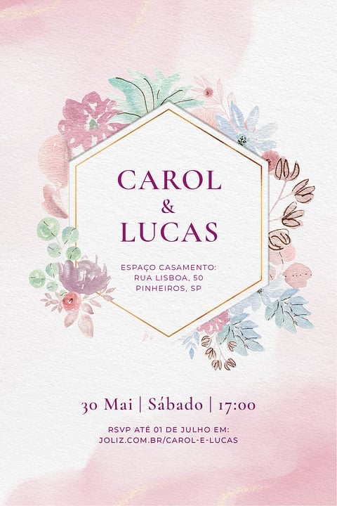 Convite de Casamento - Flores aquarela