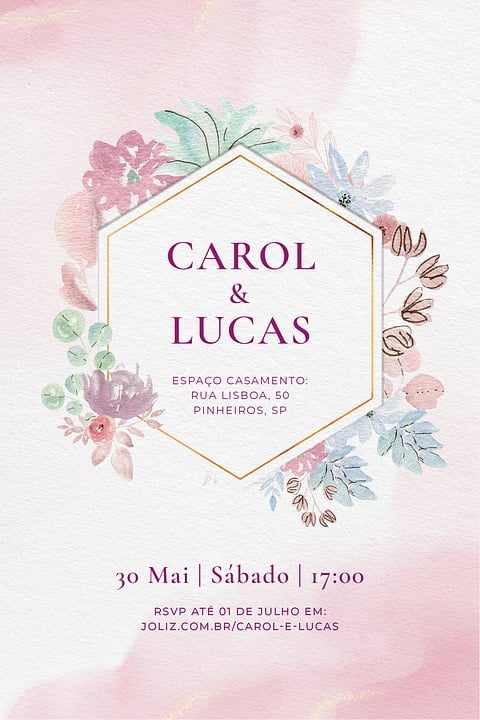 Modelo de Convite de Casamento - Flores aquarela Convite Flores aquarela grátis para editar