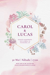 Modelo de Convite de Casamento - Flores aquarela Convite Flores aquarela grátis para editar
