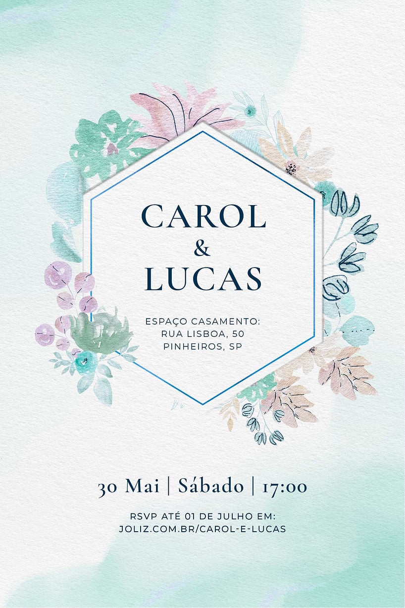 Modelo de Convite de Casamento - Flores aquarela verde Convite Flores aquarela verde grátis para editar