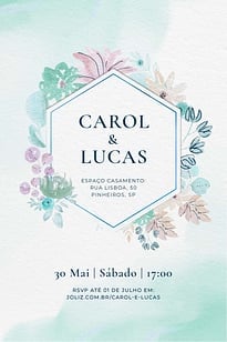 Modelo de Convite de Casamento - Flores aquarela verde Convite Flores aquarela verde grátis para editar