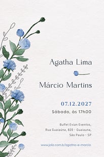 Modelo de Convite de Casamento - Flores azul Convite Flores azul grátis para editar