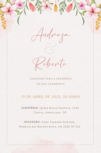 Modelo de Convite de Casamento - Flores em Primavera Convite Flores em Primavera grátis para editar