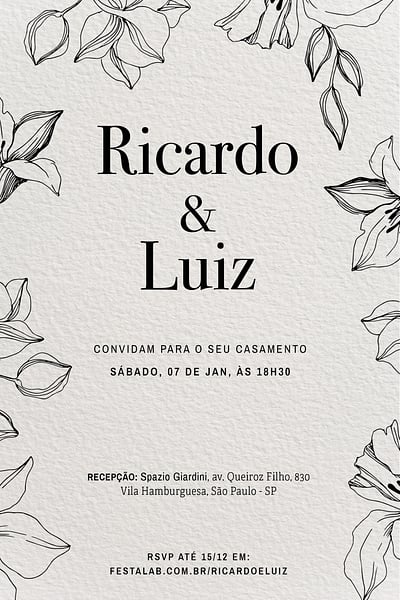 Modelo de Convite de Casamento - Flores Romantico Convite de Casamento - Flores Romantico