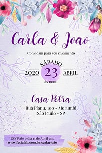 Modelo de Convite de Casamento - Florido moderno roxo Convite Florido moderno roxo grátis para editar