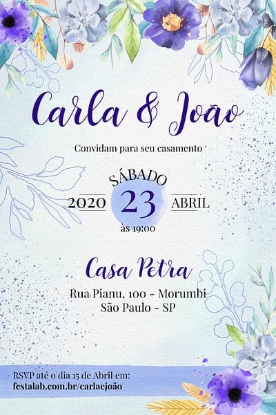 Modelo de Convite de Casamento - Florido roxo Convite de Casamento - Florido roxo