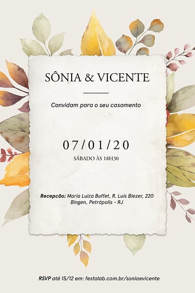 Modelo de Convite de Casamento - Folhagem de Outono Convite Folhagem de Outono grátis para editar