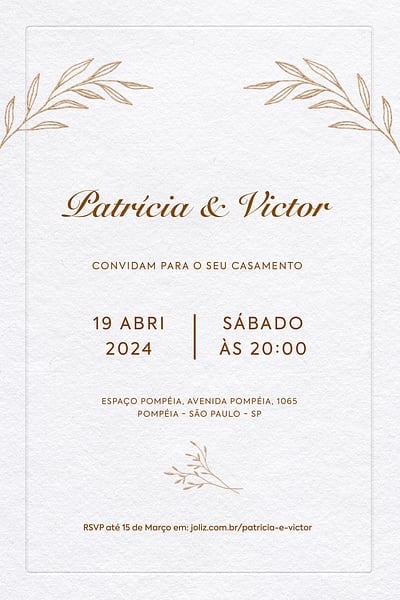 Modelo de Convite de Casamento - Folhagem Luxuosa Dourada Convite de Casamento - Folhagem Luxuosa Dourada