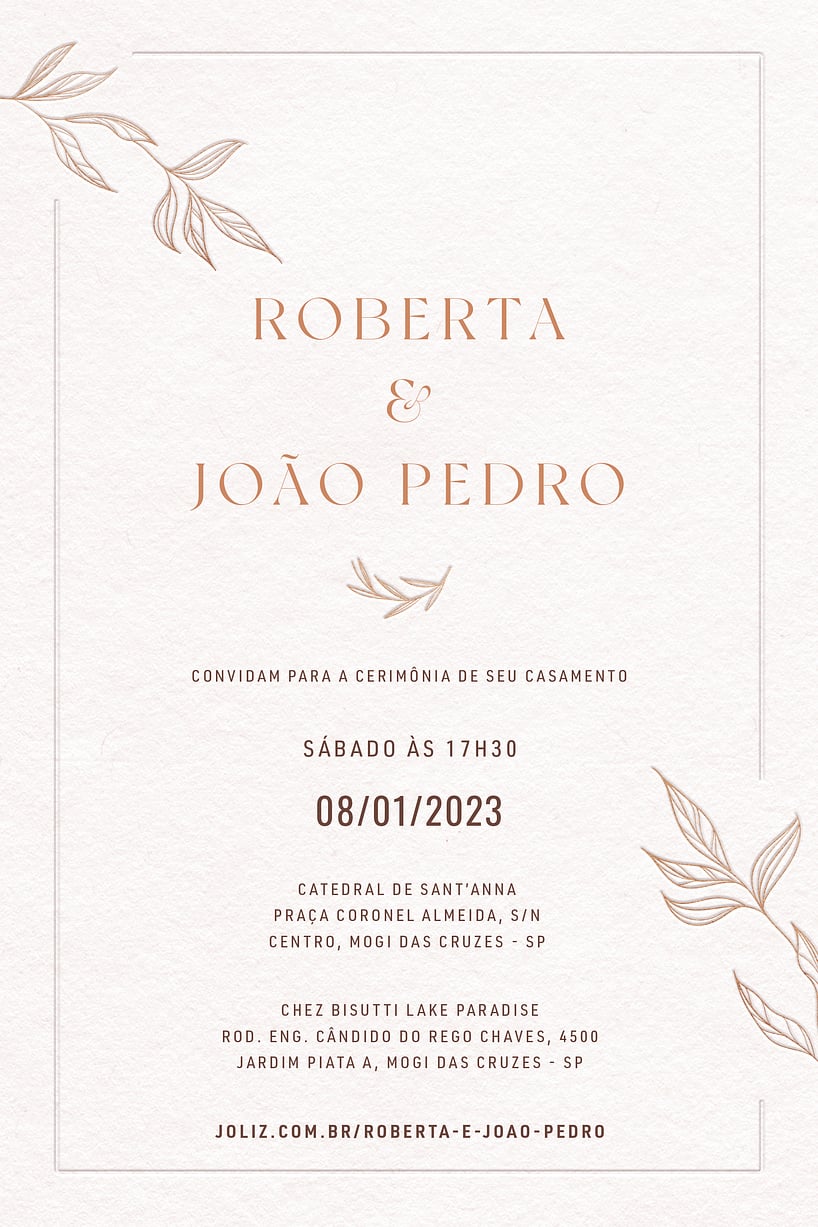 Modelo de Convite de Casamento - Folhagem Chique Dourado Convite Folhagem Chique Dourado grátis para editar