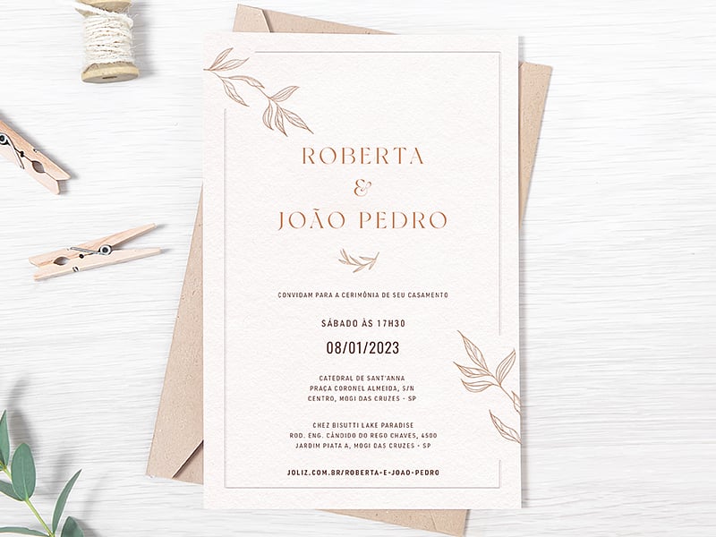 Modelo de Convite de Casamento - Folhagem Chique Dourado Crie seu convite de casamento - Folhagem Chique Dourado| FestaLab