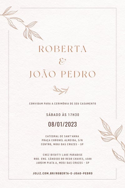 Modelo de Convite de Casamento - Folhagem Chique Dourado Convite de Casamento - Folhagem Chique Dourado