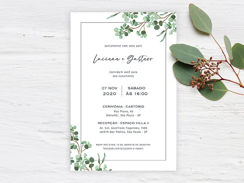 Modelo de Convite de Casamento - Folhas Convite de Casamento - Folhas