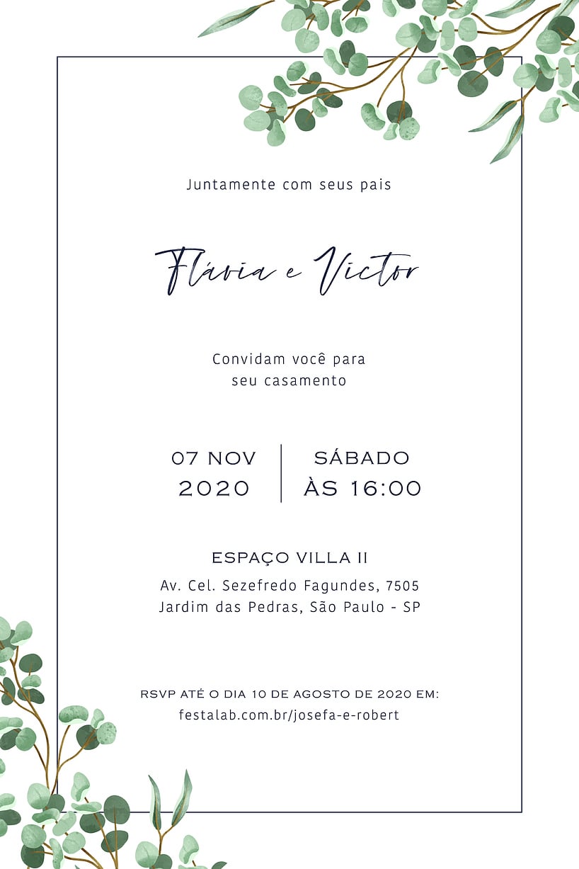 Modelo de Convite de Casamento - Folhas Convite Folhas grátis para editar