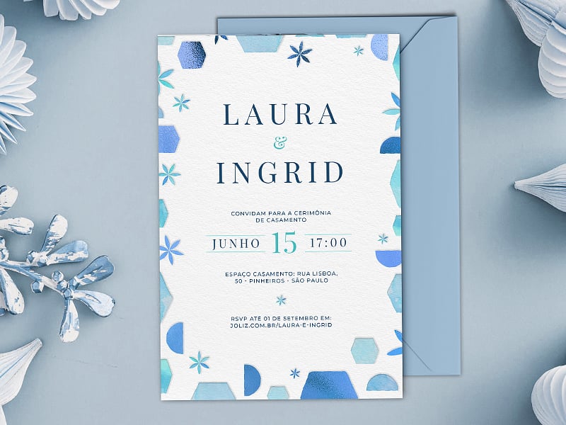 Convite de Casamento - Formas azuladas