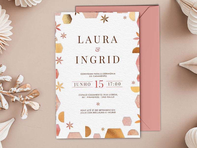 Convite de Casamento Formas douradas