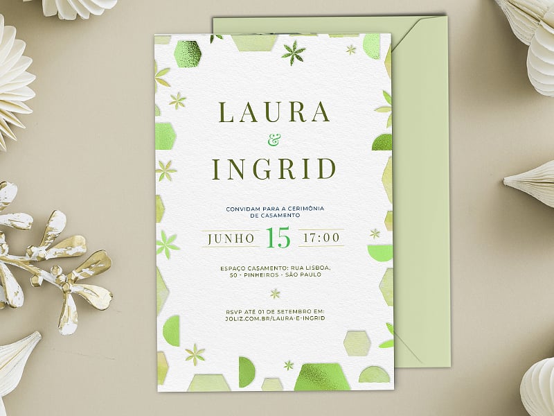Convite de Casamento - Formas verdes