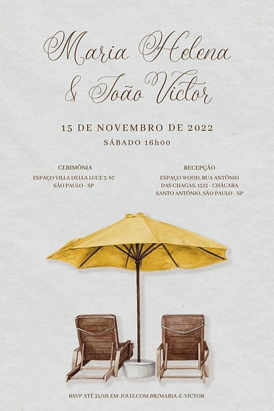 Modelo de Convite de Casamento - Guarda Sol Amarelo Convite Guarda Sol Amarelo grátis para editar