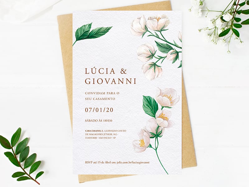 Convite de Casamento - Jasmim aquarela delicado