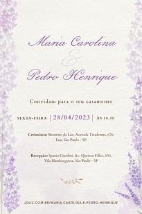 Modelo de Convite de Casamento - Lavandario romantico Convite Lavandário romântico grátis para editar