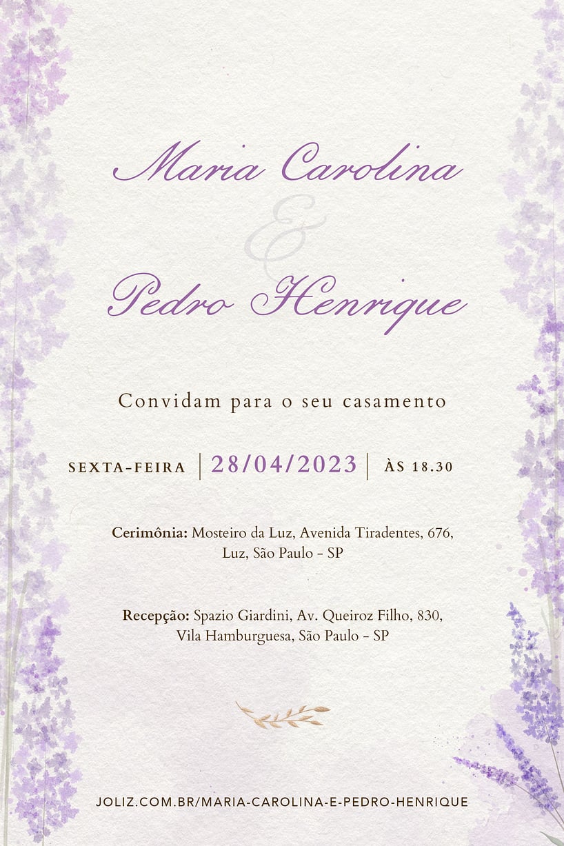 Modelo de Convite de Casamento - Lavandario romantico Convite Lavandário romântico grátis para editar