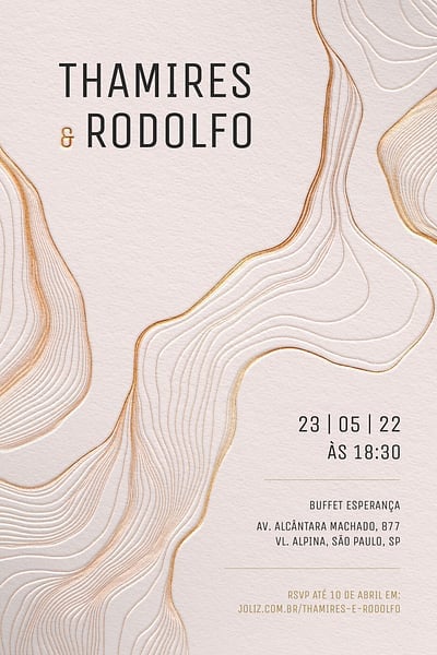 Modelo de Convite de Casamento - Linhas douradas Convite Linhas douradas grátis para editar
