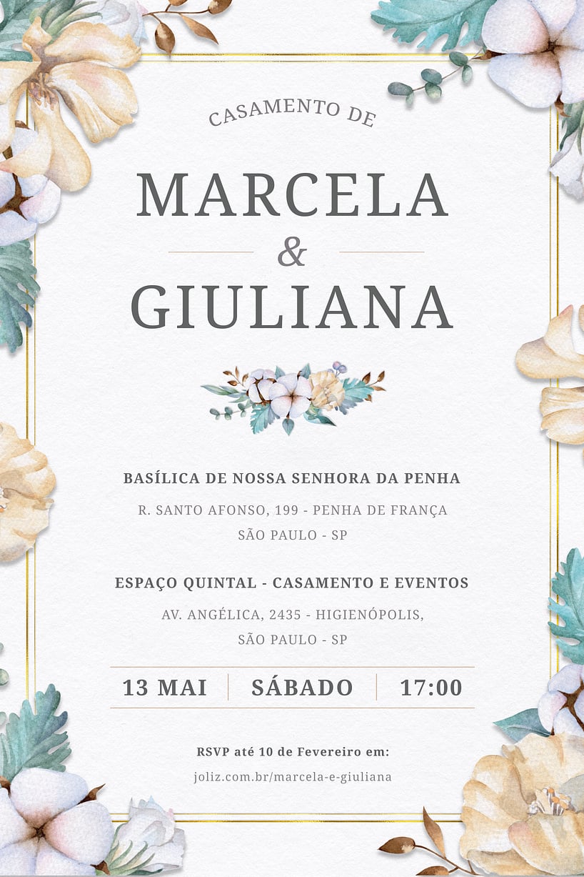 Convite de Casamento - Lirios & Flores